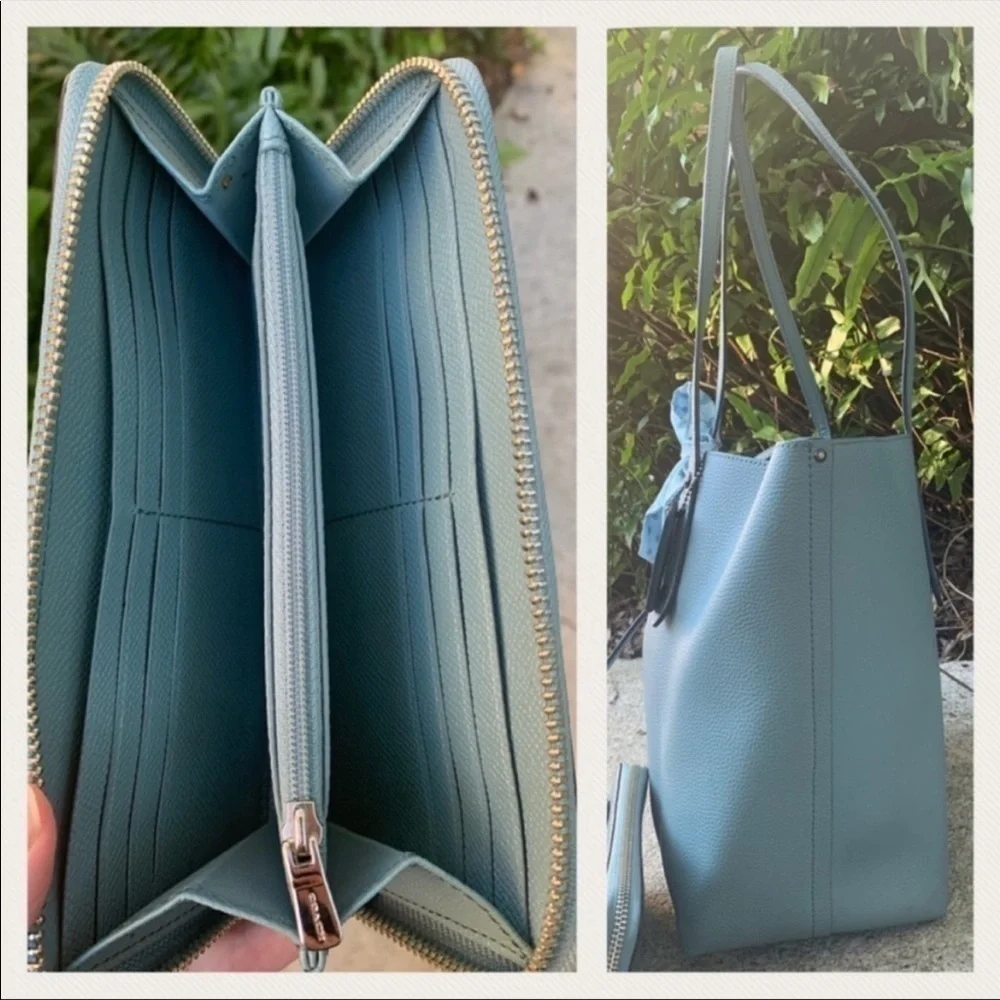 Coach Sky Chambray Blue Market Tote and Wallet Set